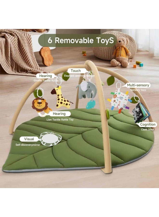 Mitoy Baby Play Gym & Activity Mat, Oversize Leaf Shaped Baby Play Mat w 6 Detachable Toys, Tummy Time Mat Promote Motor Skills & Sensory Development Mat - Image 3